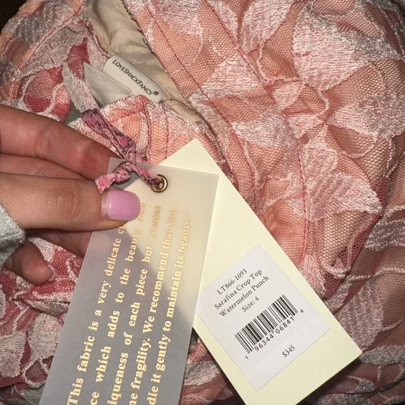 NEW WITH TAGS!!! Pink LoveShackFancy crop top with lace back. Size 4 never worn! - Picture 5 of 5